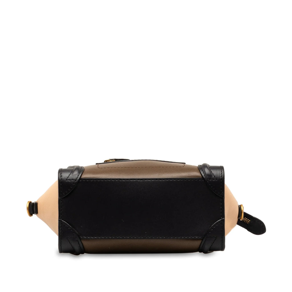 Tote (Good) Satchel Tricolor Luggage Unisex Calf Celine Authenticated Leather Brown Nano Pre-Owned