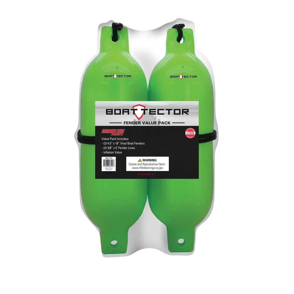 Value 3006.7587 Max Green Inflatable BoatTector Fender x 4.5" Neon 16", Extreme 2-Pack -