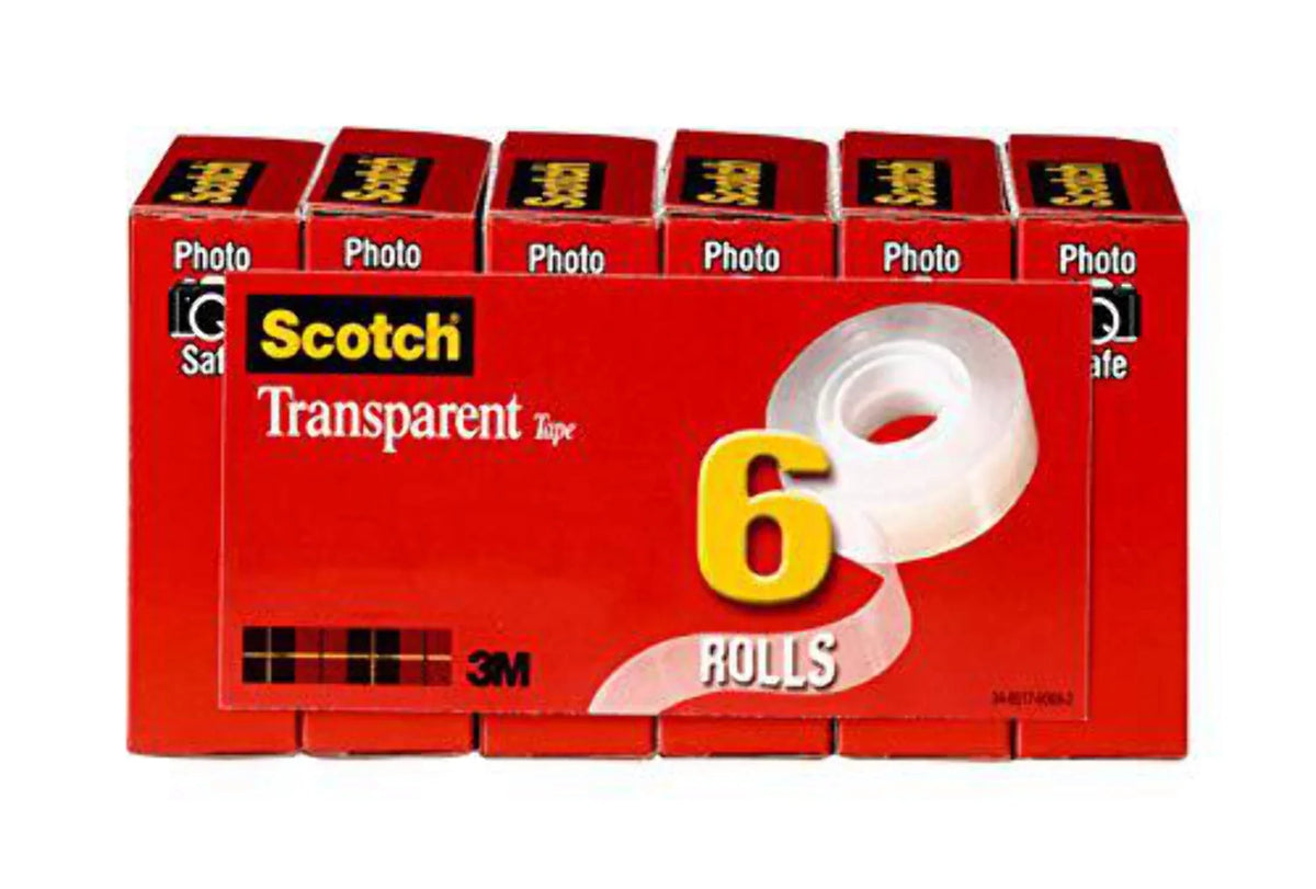 x Use, Finish, Tape, (600-6PK) and Width, for Home Office 3/4 Scotch Inches, 1296 Standard Glossy Rolls, Engineered Transparent Boxed 6