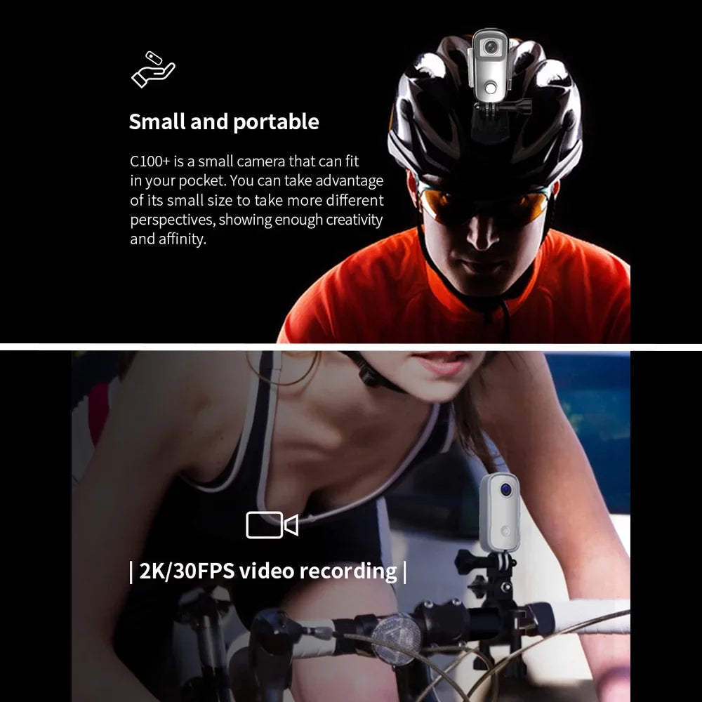 APP WiFi Waterproof Connection with 2K Magnetic Sharing Built-in 30fps Body Camera Back Rechrageable C100+ Waterproof Video Battery Clip Case 30M Digital Camera Lanyard