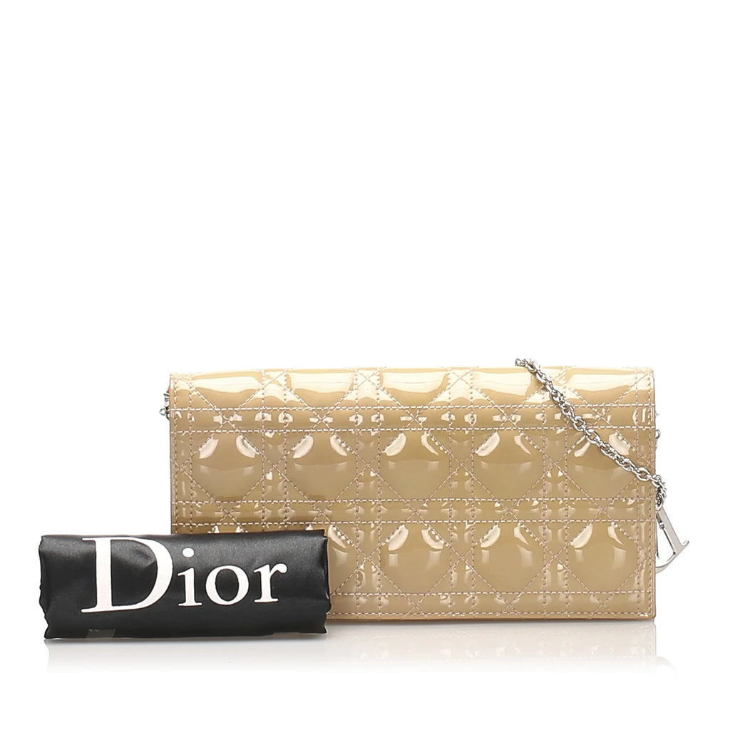 Cannage Wallet Pre-Owned Crossbody Patent on Authenticated Leather (Good) Brown Chain Women Dior Bag