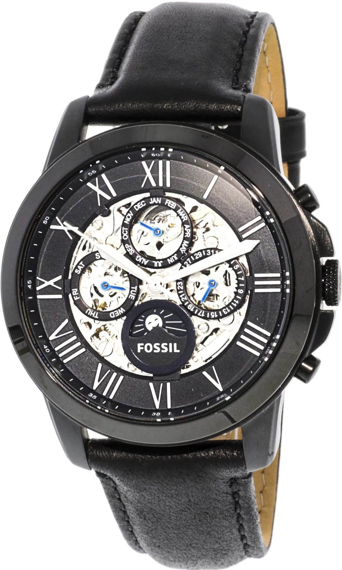 ME3028 Japanese Fashion Leather Black Watch Fossil Men's Grant Automatic