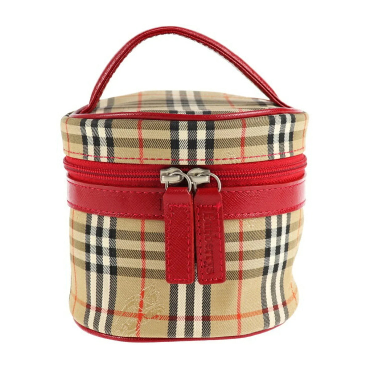 Pre-Owned Haymarket Beige Accessory Case Vanity Canvas Handbag (Good) Burberrys Red Plaid Burberry Leather