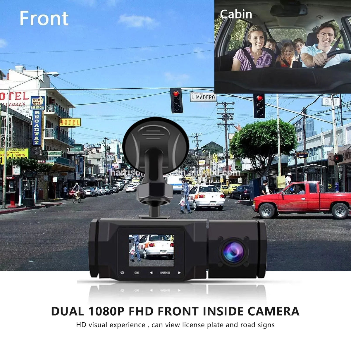 Cam with Car Recording, SOATUTO Front Motion IPS Detection, Dashboard Recorder 1.5in Parking and Driving 2 Dual Locked, Accident Channel Vision, Night 1080P Dash IR Camera Cabin Loop Monitoring,