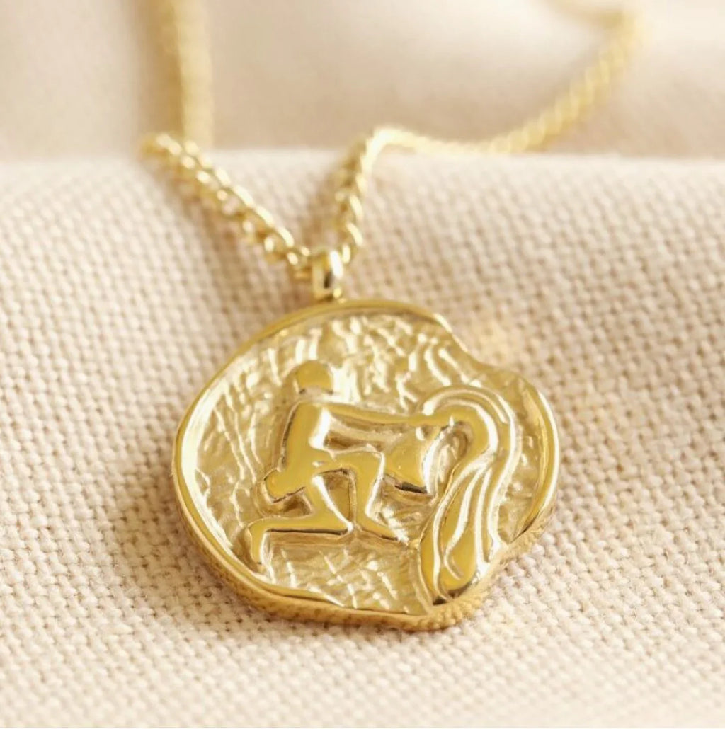 for Gift Necklace Box Steel Teens Boutique Blue Women, Horoscope, Aquarius Birthday Stainless Inc Zodiac Pendant | Gold