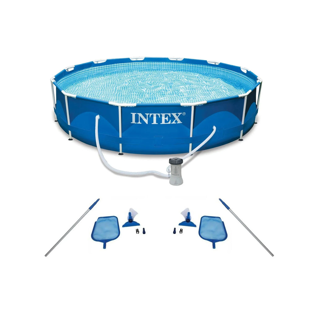 Metal Pool Pack) Cleaning Pump Swimming Kit (2 Intex Filter Frame and Pool with