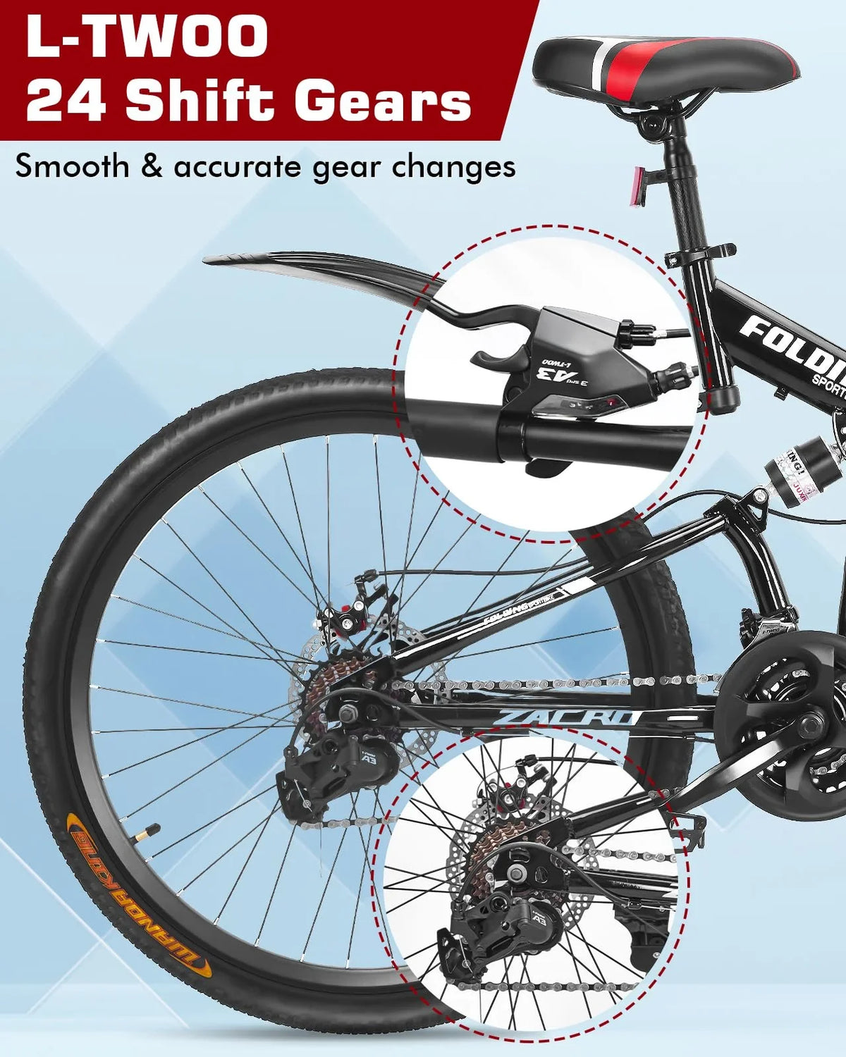 Speed/Carbon MTB Folding Steel Mountain High-Carbon Absorbers Bike, Inch Red City & Fiber Upgraded Zacro Disc Dual Brake Bikes, Shock 26 24 Road Wheels Bicycle,