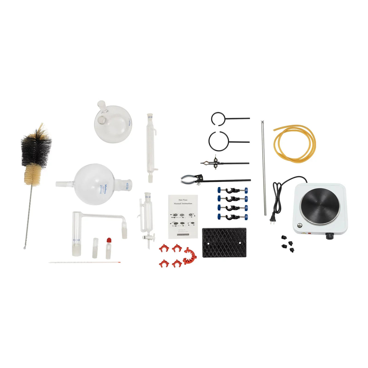 Glass Separator Oil Kit Purifier Miumaeov Oil Condenser Essential + Hot 2000ML Distillation Distillation Essential Distiller Steam Lab Stove Water + Apparatus with