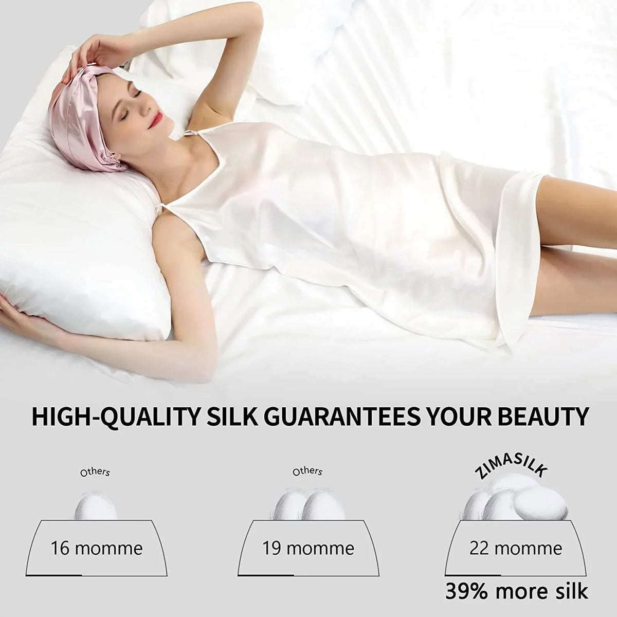 Head Mulberry Cap on Sleeping Silk Hair Night Natural with for (1Pc, Silk 100% Elastic Women Caps Care, 22 PINK) Stay