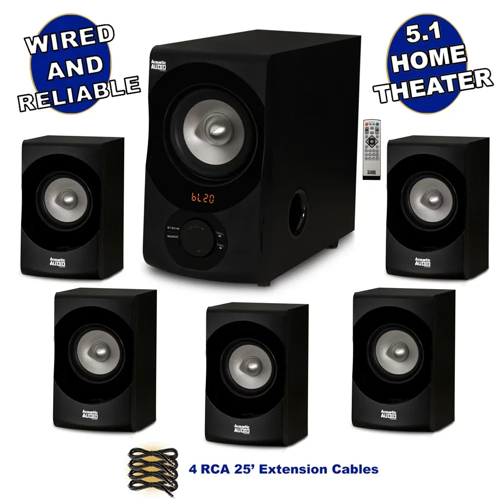 5.1 Theater Speaker with 4 Bluetooth and AA5171 Cables System FM Acoustic Extension Audio Home