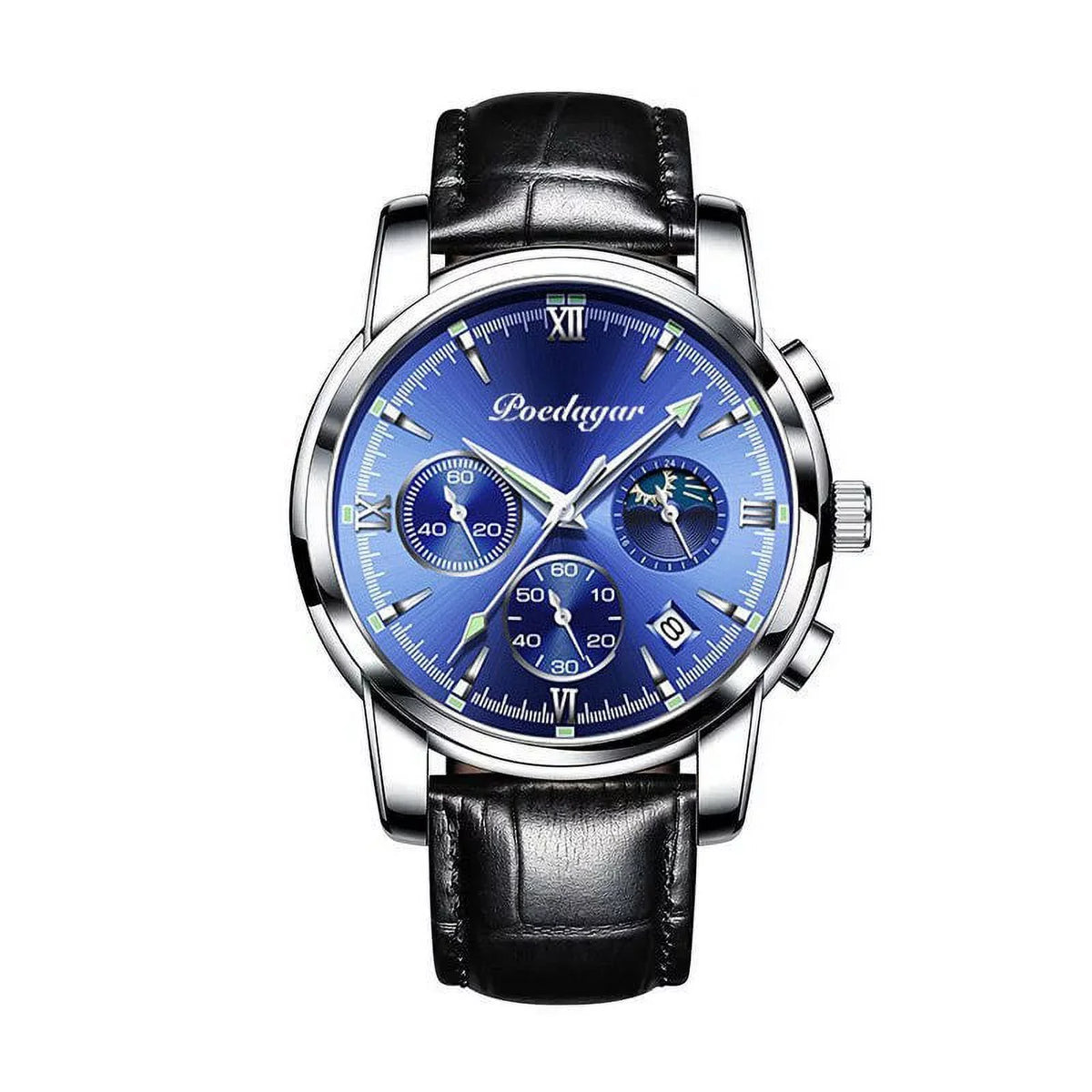 POEDAGAR Leather Fashion Watches Top Wristwatch Clock Brand Blue Mens Sport Luxury Waterproof Watch Quartz Casual Male