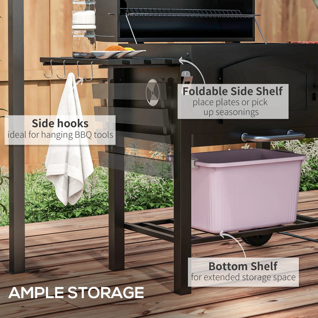 with Wheels & Charcoal Portable Bottle Folding Thermometer, CoSoTower Grill, Camping, Outdoor Shelves, Adjustable Patio, Height, Opener Barbecue Picnic, for with Backyard, Black BBQ