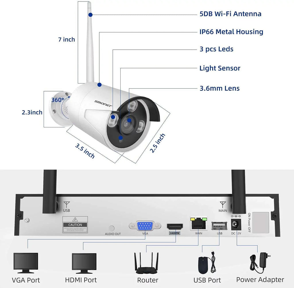 Surveillance 3MP with Vision,AI 8 Detection Camera Wireless NVR Outdoor 4PCS SMONET Indoor No Security Cameras,P2P Channel Systems System,Night Audio Human WiFi Hard Camera CCTV CCTV Kits, Drive,