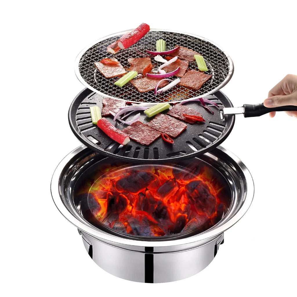 Picnic Smoker and Round Korean Camping Household Non-stick Grill, Outdoor, Grill Charcoal Grill, Stove Portable BBQ Grill Carbon Grill Indoor for Barbecue