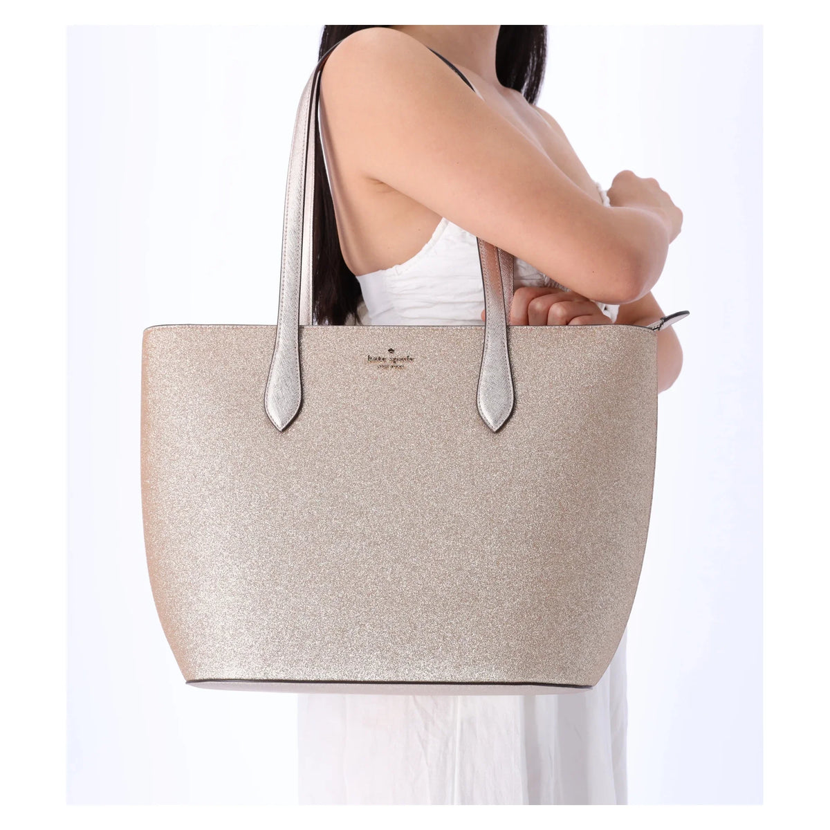 Zip Kate Gold Large Spade + Shoulder Wallet Glimmer Top Holiday Bag Glitter Tote