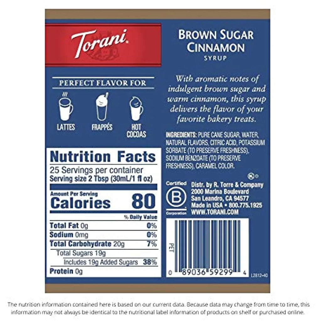 Of (Pack Ounces 25.4 Cinnamon, Sugar Torani 1) Brown Syrup,