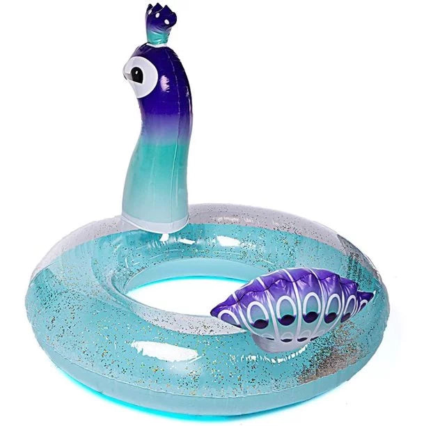 Beach Fun Inches Raft 48 Inflatable Peacock Water Swimming Pool Decorative Lounge Valves Party with Ionale for Summer Kids Glitter Fast Designed Toys Game