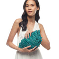 Crocheted Straw Sol Y Seashell Clutch Shelley Starfish Aqua Charm, Mar Raffia w