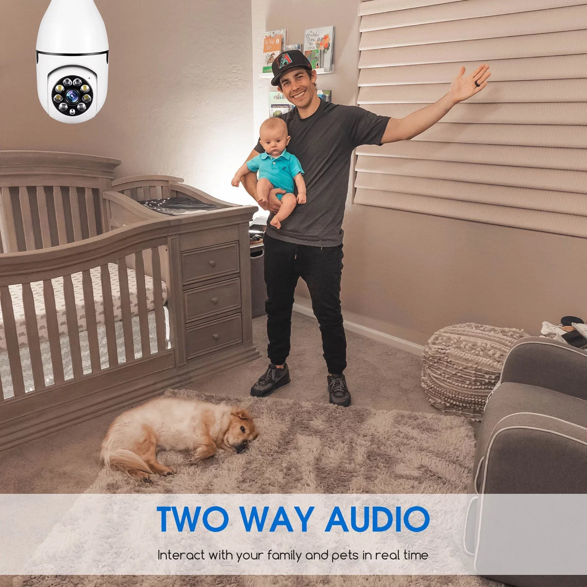 5GHz Surveillance Audio Panoramic Night Motion 360 Two E27 Pack) (2 JahyShow with Detection, Bulb Wireless Home Camera, Viewing, View 1080P Cameras Way Degree Lens, Vision, Light CCTV Remote