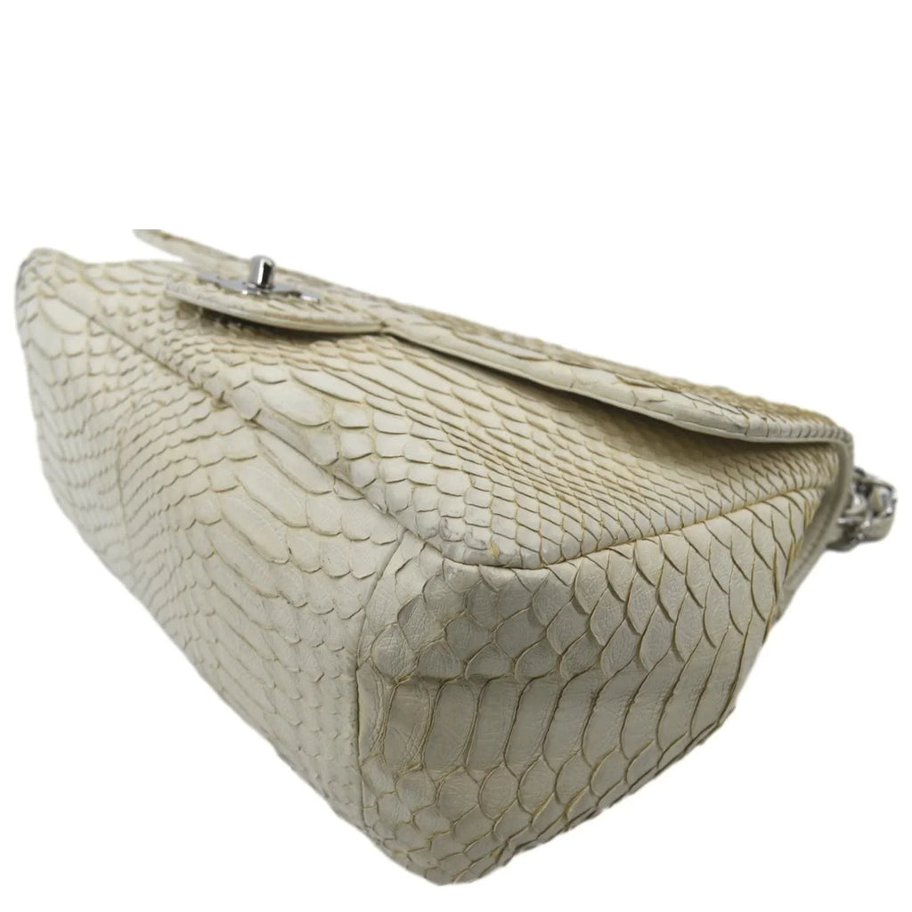 Python Crossbody Bag CHANEL Flap Leather Pre-Owned Ivory