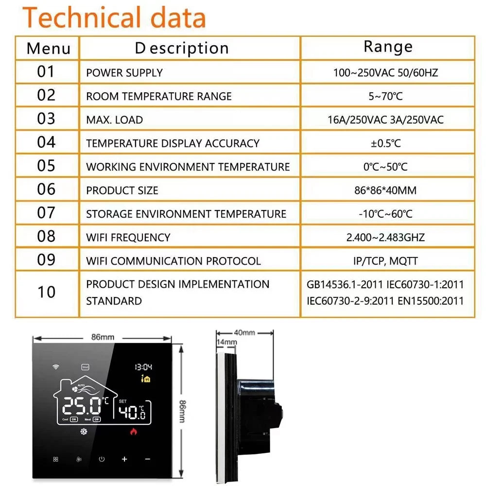 App WiFi Indoor Control Docooler Air Thermostat Conditioning Display Central Mobile Heating for Digital Floor