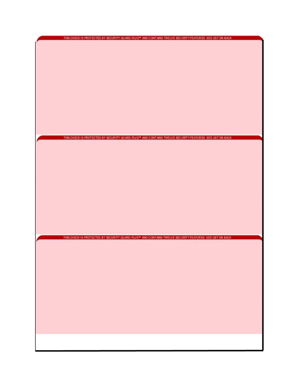 8-1/2" Background w Checks, Paper, PACK 100 Red Complex SHEETS 12 - High-Security 3-Up 11", OF Microperfed Security x Check Pattern, Zapco Features with