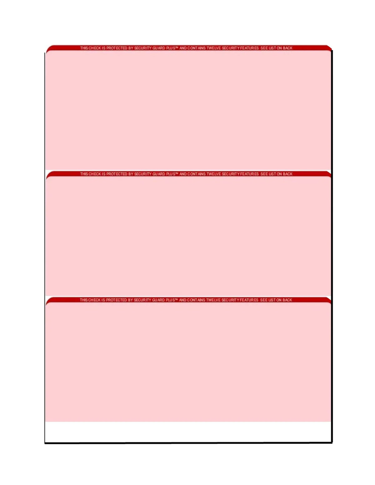 8-1/2" Background w Checks, Paper, PACK 100 Red Complex SHEETS 12 - High-Security 3-Up 11", OF Microperfed Security x Check Pattern, Zapco Features with