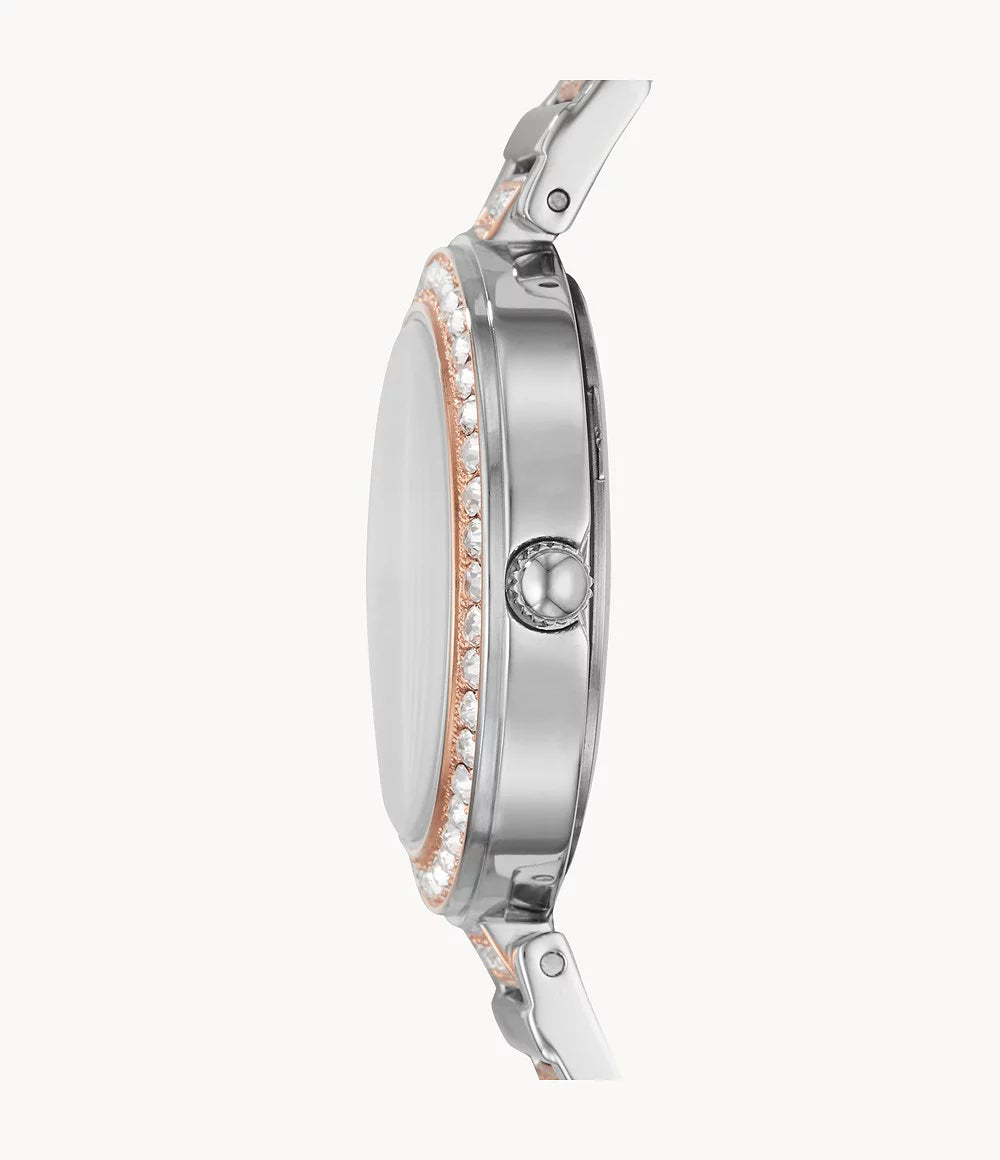 Two-Tone Watch Karli BQ3337 Three-Hand Steel Fossil Stainless