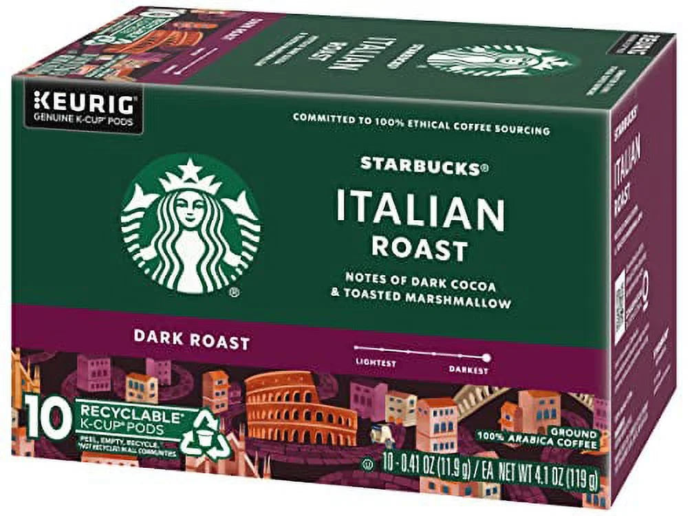 Coffee, Per Roast Starbucks Roast, Coffee, Pods, Box Pods, Italian (Pack K-Cup 10 Coffee CT Keurig Ground of K-Cups Boxes) Dark 2 Arabica Genuine K-Cup 100%