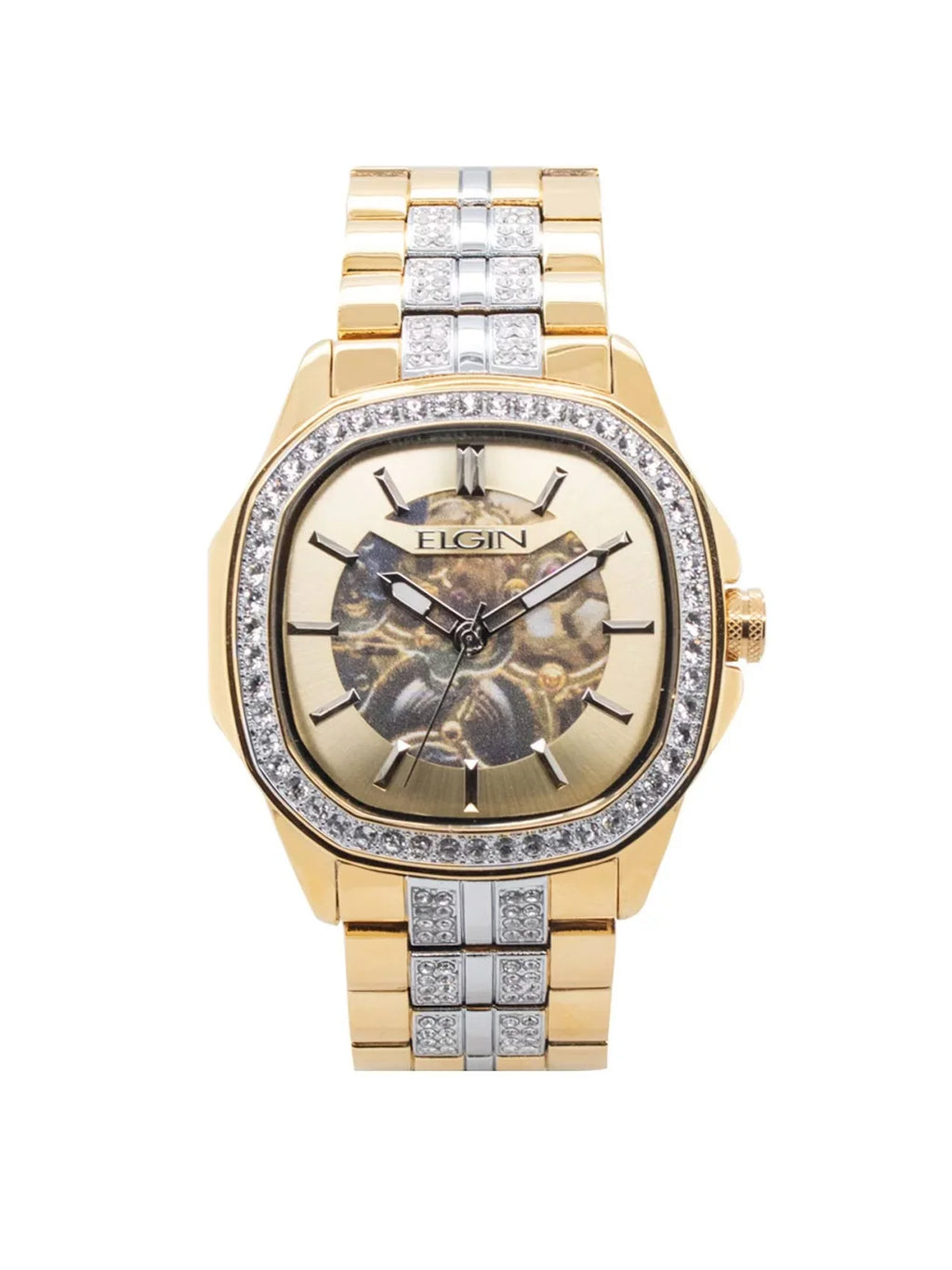 with Czech Case Male Gold Elgin (FG180018) and Watch in Allow with Stones Bezel Adult Brass