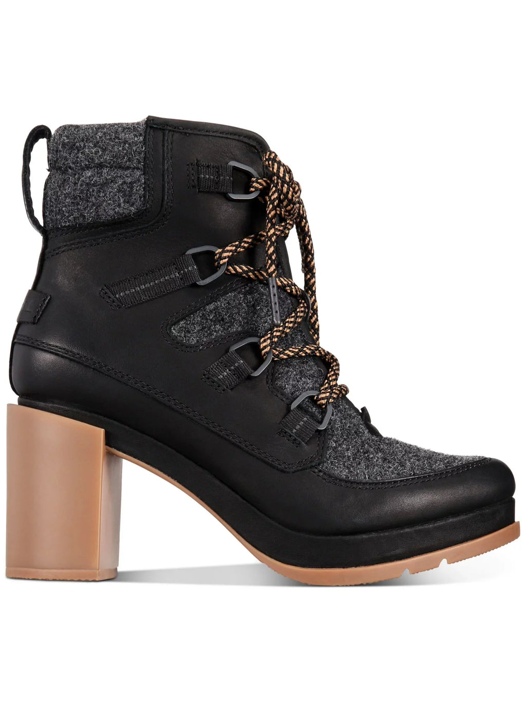 Womens Hardware D-Ring Resistant Black Women Block Mixed Toe Padded Booties Slip 6 Lace-Up 1" Kurt Round Media Geiger Leather Heel Platform SOREL