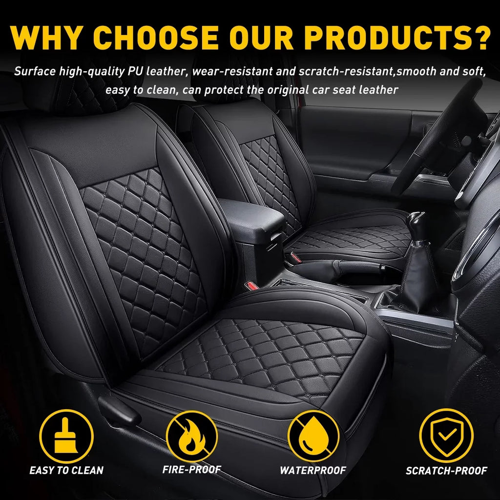 Black) Tacoma Waterproof Cab Crew Full (Full Toyota Covers With for Leather Fit Car 2007-2023 Seat Set, Set