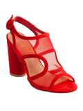 Round Toe Block Claire Mesh Slingback Cutouts Buckle Padded Sandal Womens Adjustable Red Heel 7.5 Side G.C. SHOES
