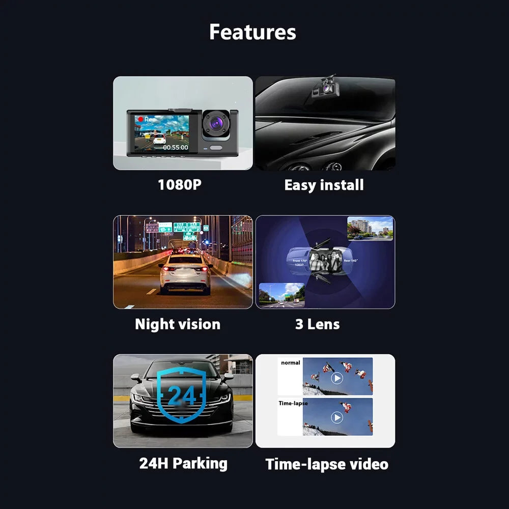 WiFi One-Key Support Lock Screen 1080P Inside & Inch & Camera Dash Recording version 2 Driving Rear Front Dashcam DVR Night-Vision Loop Camera Recorder