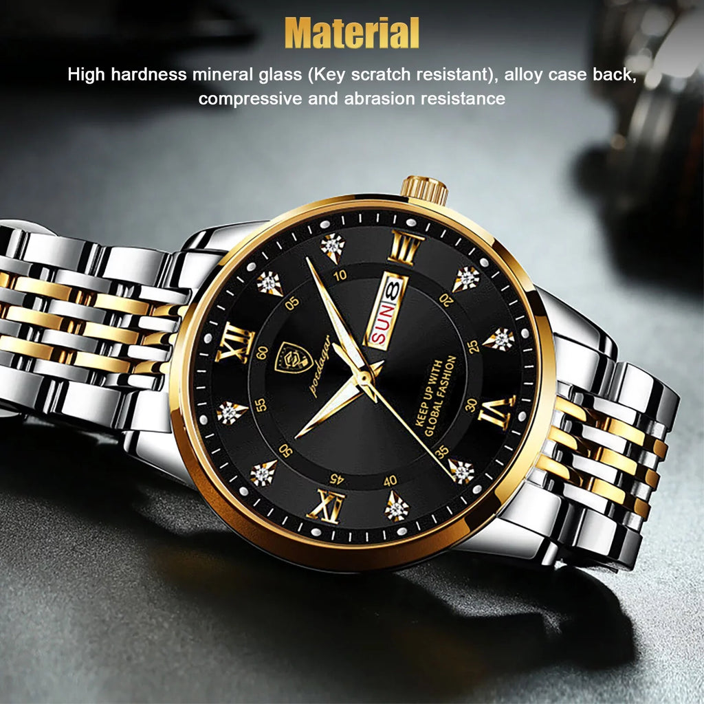 Steel Waterproof Relojes Watch Men's Stainless Quartz De Classic Hombre Luminous