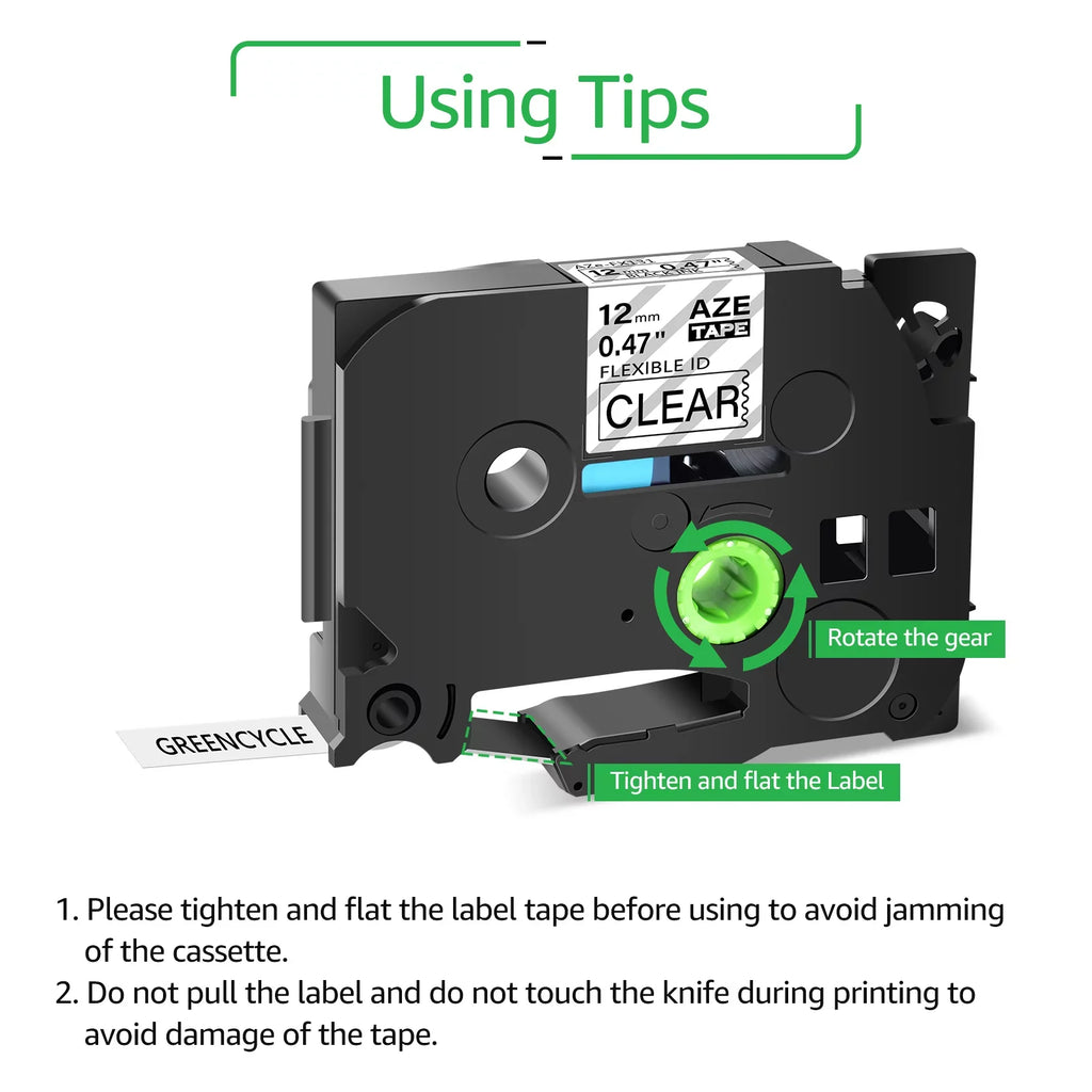 TZe for Label TZ Wire TZe-131 40PK Tape P-touch Compatible Clear x GREENCYCLE 8m on Black Flexible 12mm ID TZ-131 TZ-FX131 TZe-FX131 Cable Brother
