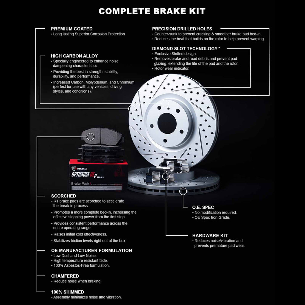 and Rotors Pads| Optimum Brake WBUH1-67031 and Concepts Brake OEp Rotors and |Front Pads Kit Brake Pads| Front Brakes Kit |Hardware Rotors R1