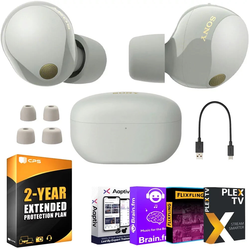 Bundle Canceling Sony Earbuds YR Noise (Silver) 2 Warranty WF-1000XM5 Wireless with