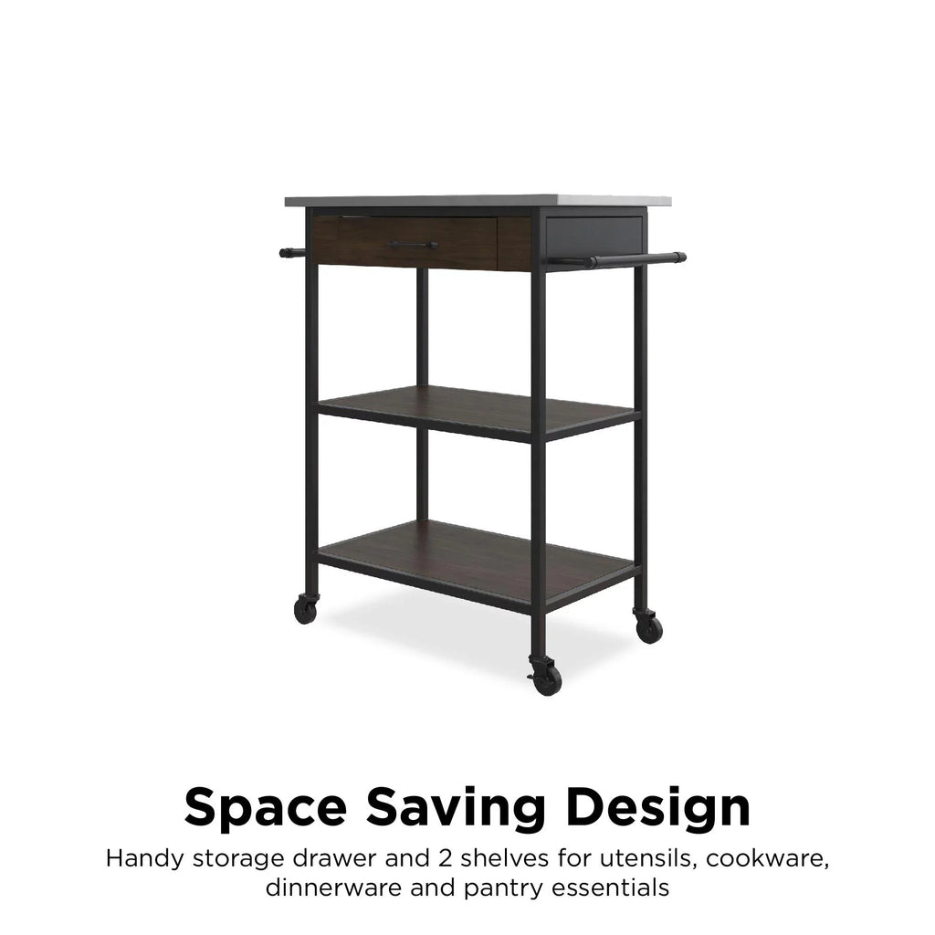 Brown Metal Counter Kitchen Black Storage, Stainless Pantry Cart, Top, Frame, DHP Steel Kane