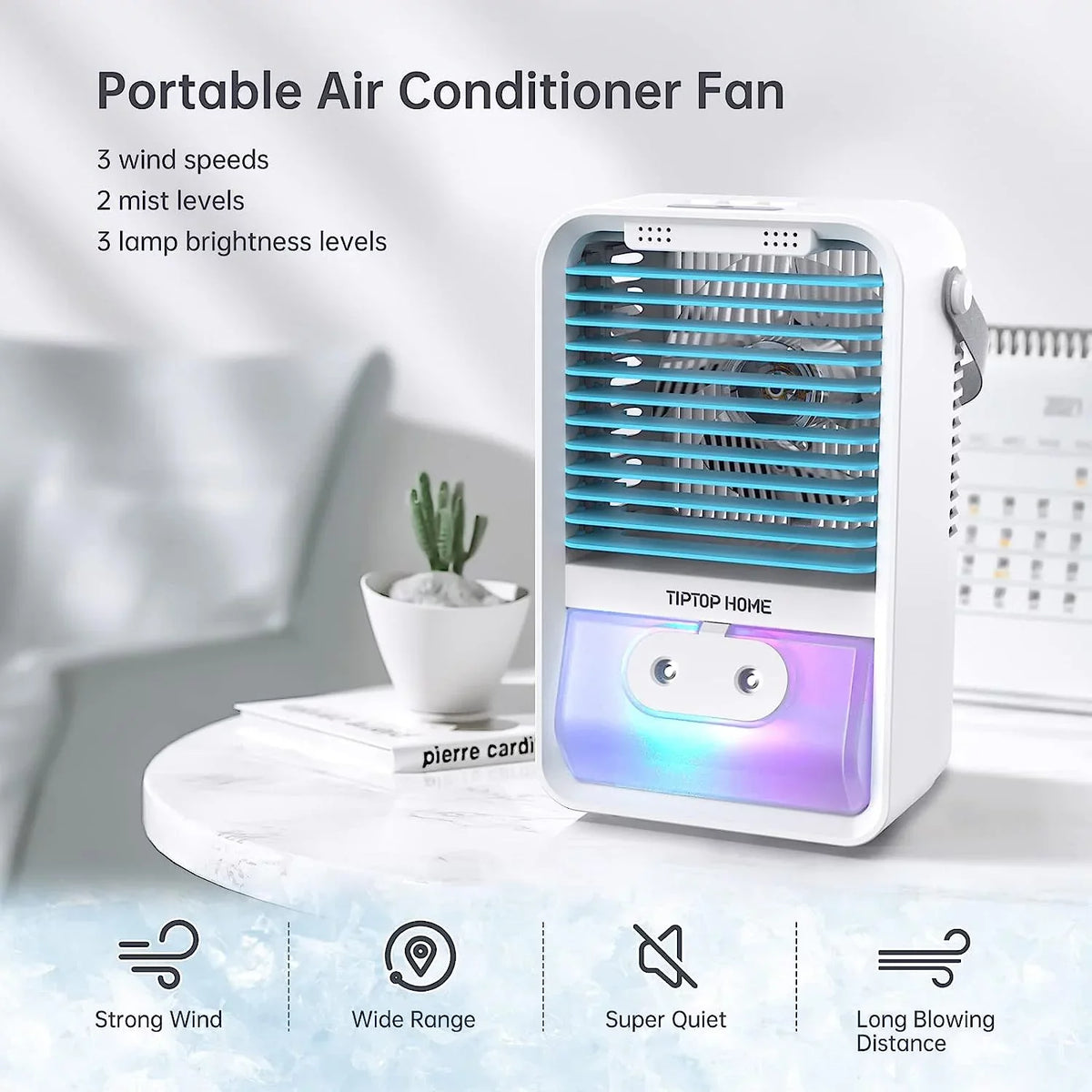 Brano AC Cooler Fan Mini Air Misting Speed Fan with Air Rechargeable, AC Personal Fan Conditioners USB Conditioner , Portable Fan, , Desk Portable Air Blue 3 Portable