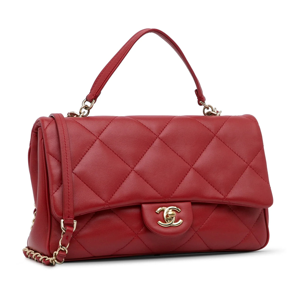 Carry Satchel Easy Unisex Pre-Owned Chanel (Good) Authenticated Lambskin Red Small Flap Leather Bag