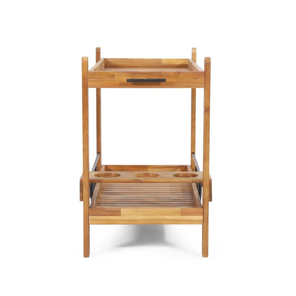 and Bottle with Bar Cart Bonneau GDF Studio 2 Holders, Teak Acacia Tiered Outdoor Black Wood