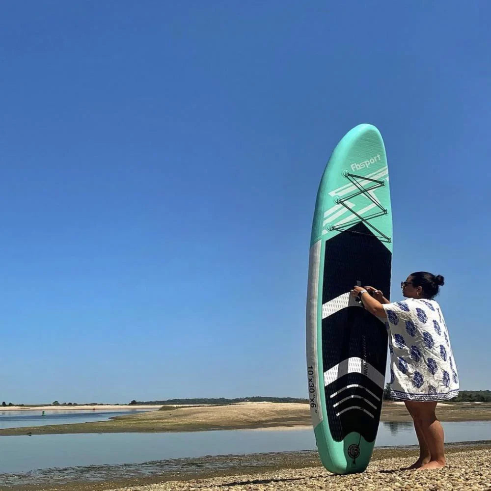 Stand 10 Non-Slip with Inflatable Paddle Green Standing Ft. Bag, Carry Brushed Stance, Board up FBsport Wide Boat, Complete Control, Thickening Deck, and Surf Accessories