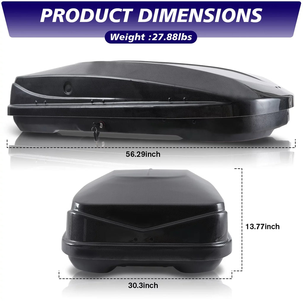 30.3" Locks, 13 for Cargo Fibre Carbon L with Rooftop Rooftop Hard Box Waterproof Cargo Rooftop H, Large Cargo SUV Shell Carrier W x x 13.8" 56.3" ft³ Double Box Grain