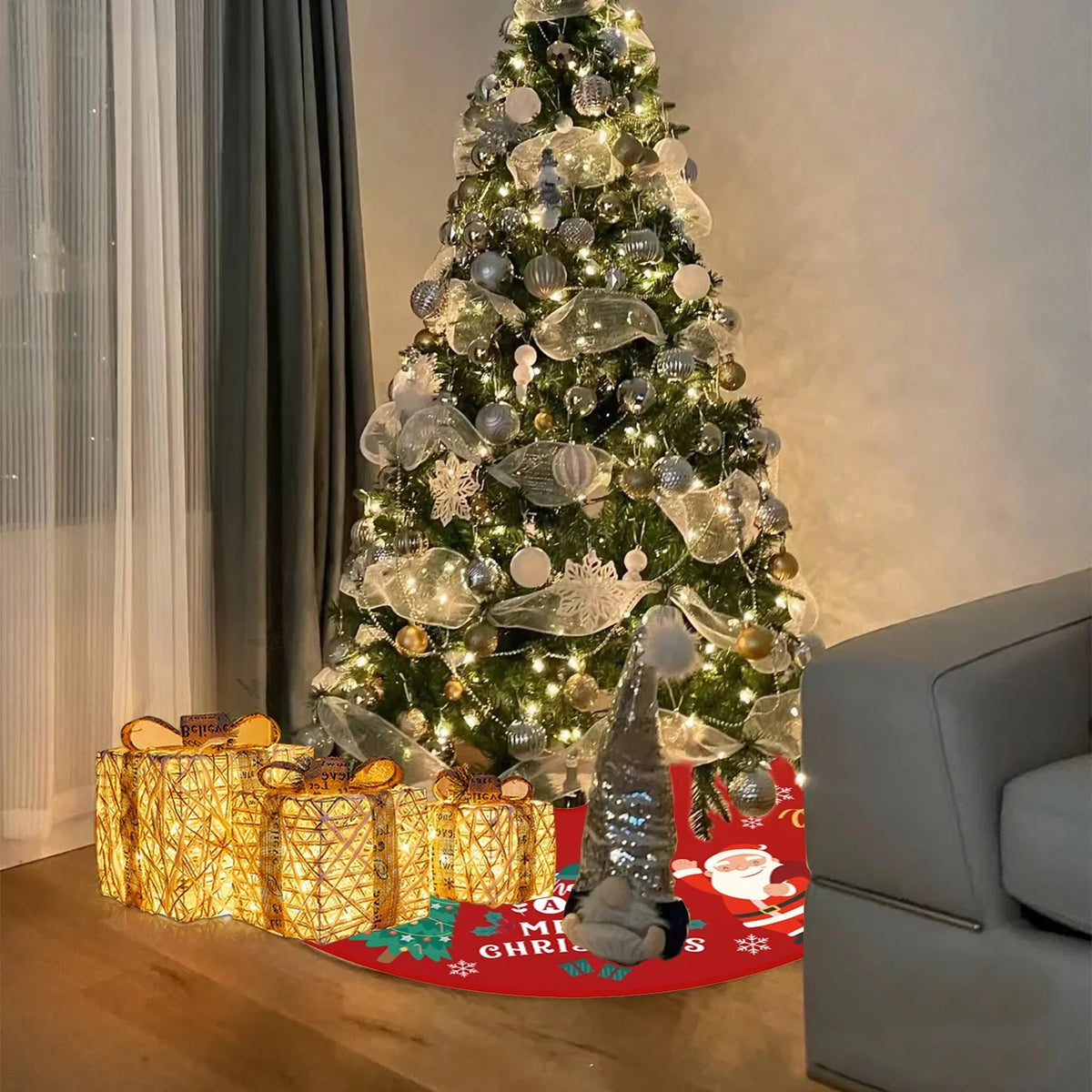 Tree Outdoor 36 Pattern Christmas Tree Ornaments Plush Soft Christmas and Party Indoor Tree Mat for Skirt Holiday Gold Red Skirt with Decorations Inches Snow