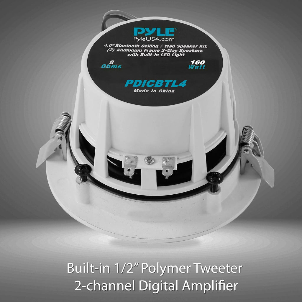 Aluminum 4’’ 2-Way Pair Built-in Frame Bluetooth PDICBTL4 LED - Ceiling with PYLE-HOME Speaker Speakers, Wall / Lights