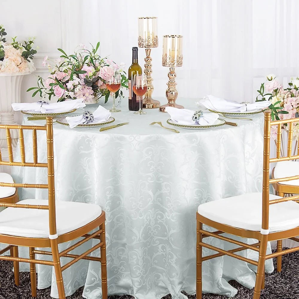 '- Table Damask Linens Cover Polyester Round 108" White Tablecloth Wedding Jacquard Linens Inc.