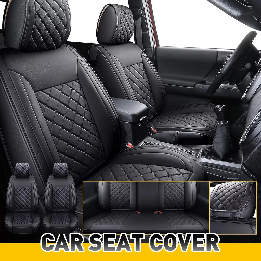 Black) Tacoma Waterproof Cab Crew Full (Full Toyota Covers With for Leather Fit Car 2007-2023 Seat Set, Set