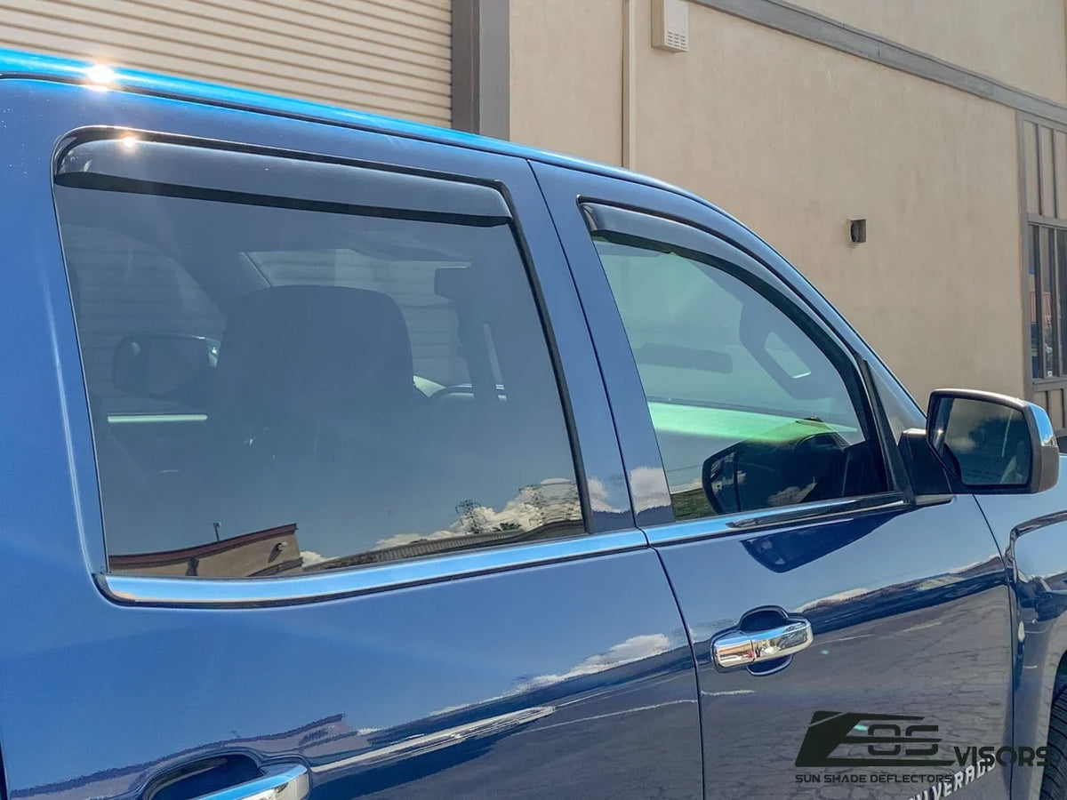 Fits Online Extreme Vents 2014-2018 TINTED ALL | EOS Style Side SMOKE Chevrolet Guards Silverado Models Cab Window Deflectors Store IN-CHANNEL 1500 Rain Visors Crew