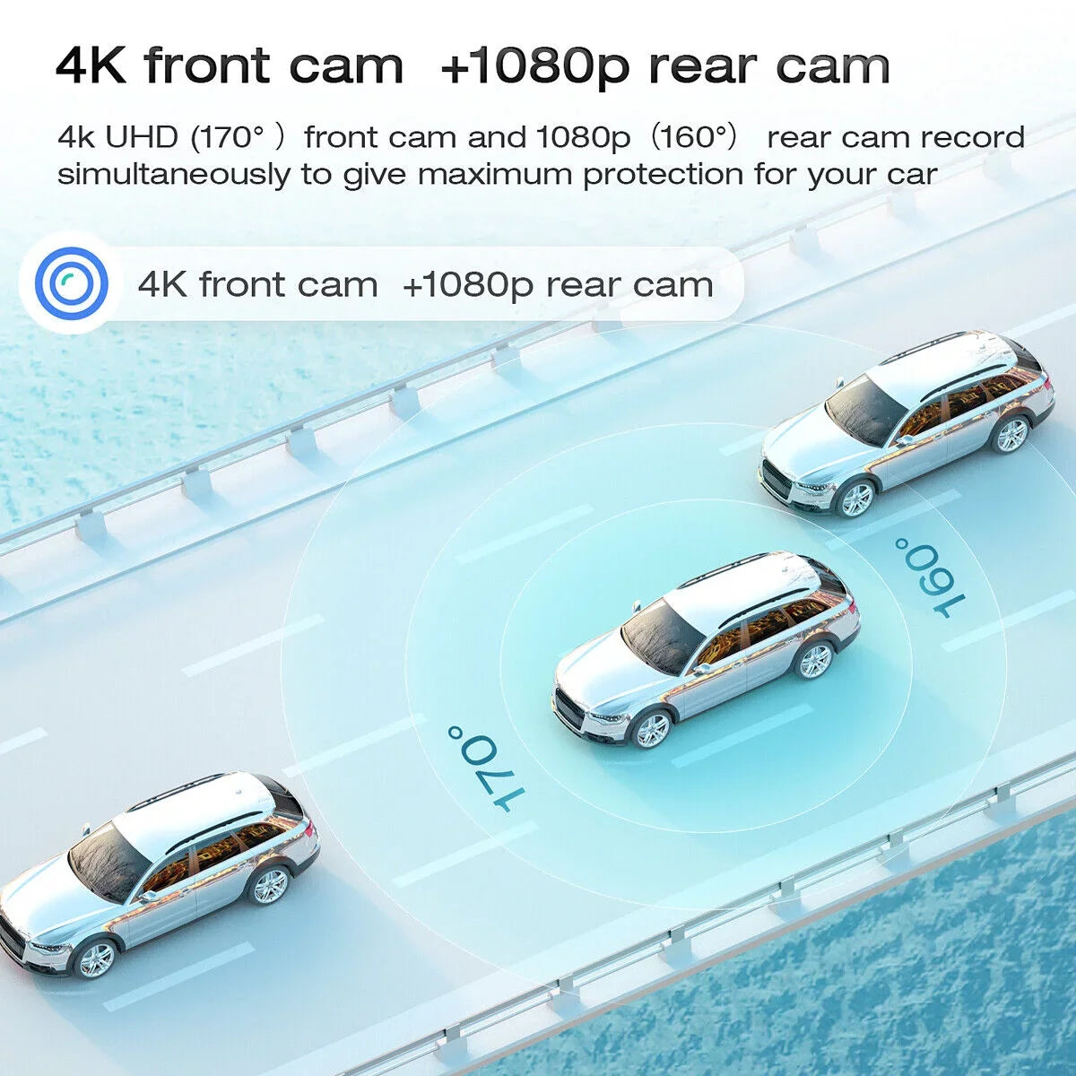 Dual Rear Angle Dash Vision Screen w/Night 4K Car Ele-mall Car Front G-Sensor Dash Camera Wide Backup Camera Dual Cam, 12inch for Touch